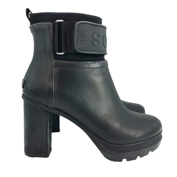 Sorel Shoes - SOREL High Heel Ankle Boot Black Rubber Slip On Size 9.5M